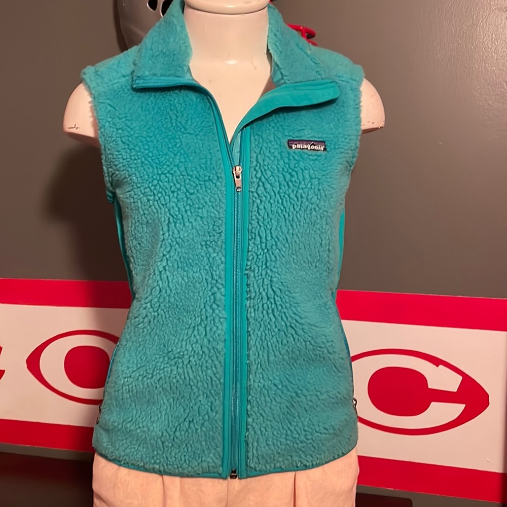 🎉Patagonia Like New Fluffy Fleece Green/Blue Vest!